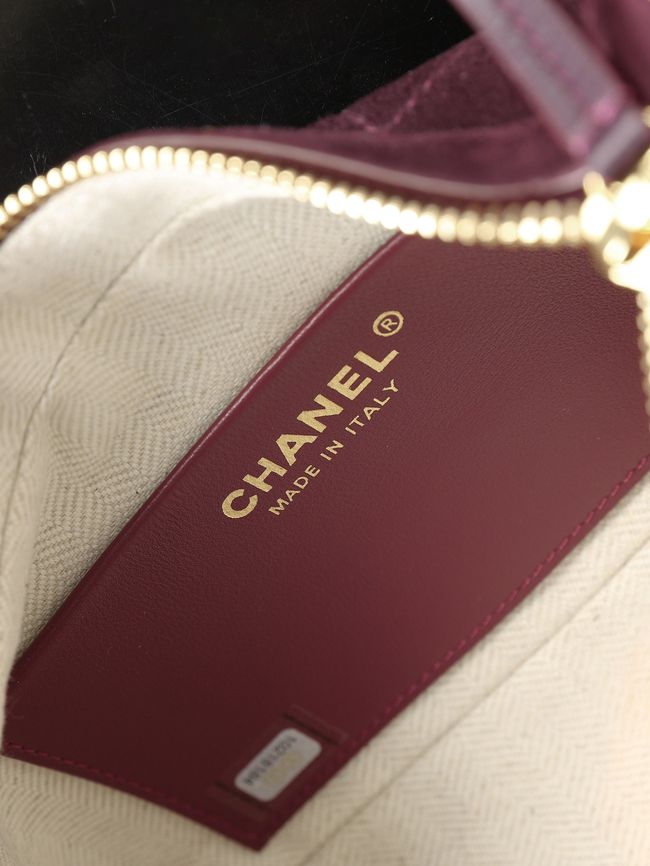 CHANEL Hobo Bag Suede AS6640 Burgundy