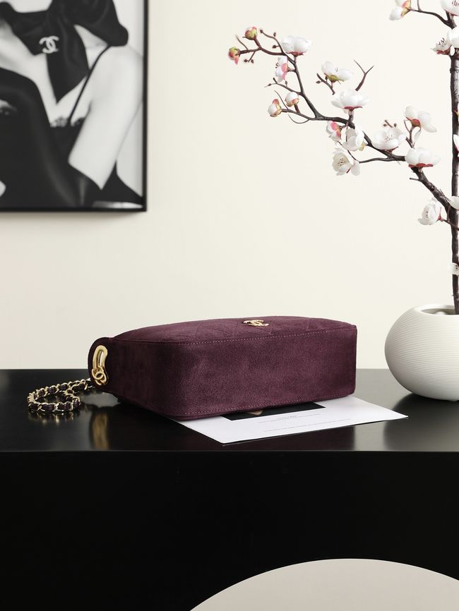 CHANEL Hobo Bag Suede AS6640 Burgundy