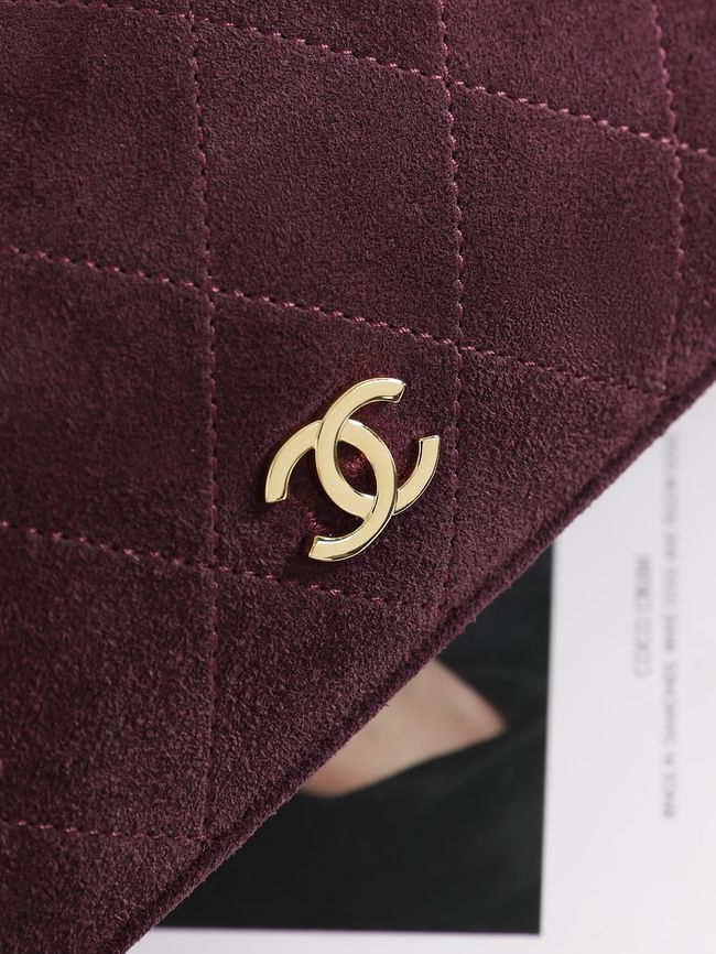 CHANEL Hobo Bag Suede AS6640 Burgundy
