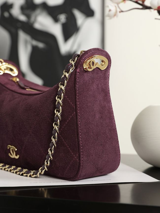 CHANEL Hobo Bag Suede AS6640 Burgundy