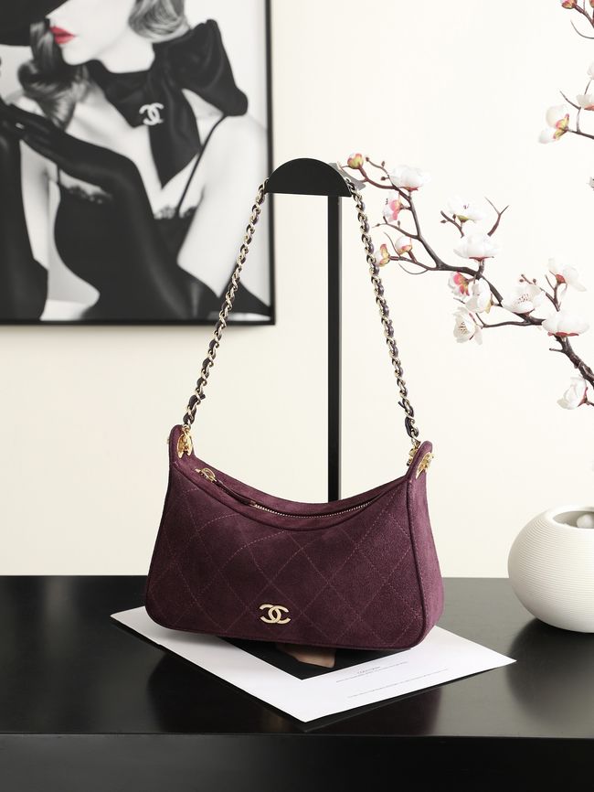 CHANEL Hobo Bag Suede AS6640 Burgundy