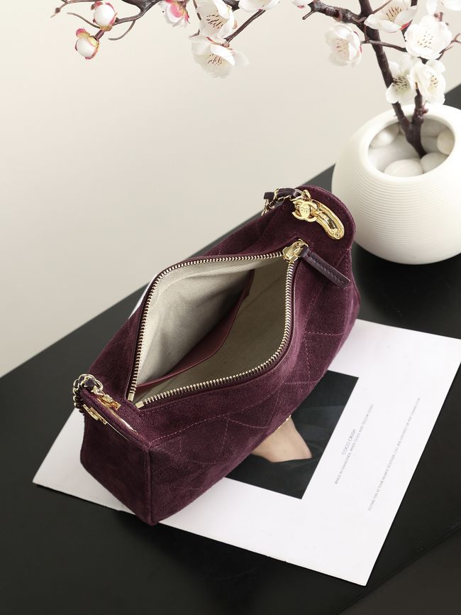 CHANEL Hobo Bag Suede AS6640 Burgundy