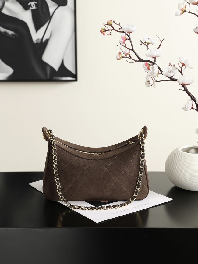 CHANEL Hobo Bag Suede AS6640 dark brown