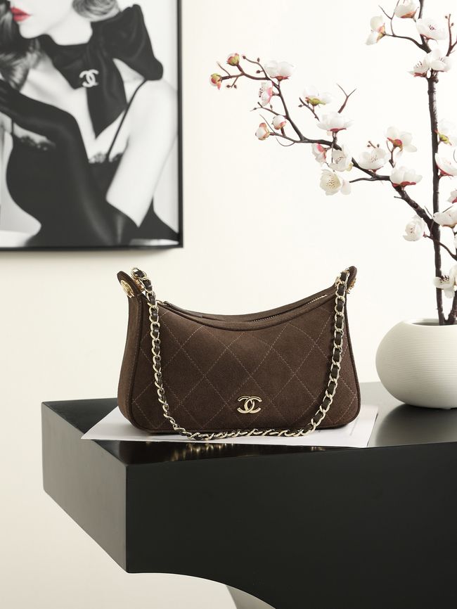 CHANEL Hobo Bag Suede AS6640 dark brown