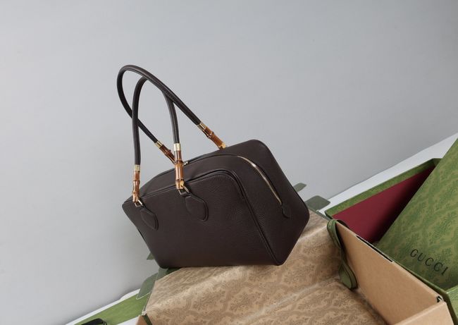 Gucci Large boston bag with bamboo A006OD dark brown