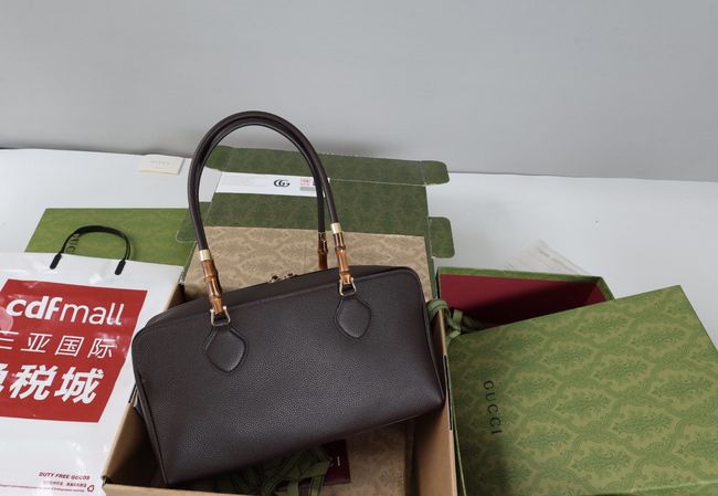 Gucci Large boston bag with bamboo A006OD dark brown