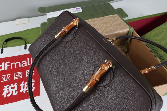Gucci Large boston bag with bamboo A006OD dark brown