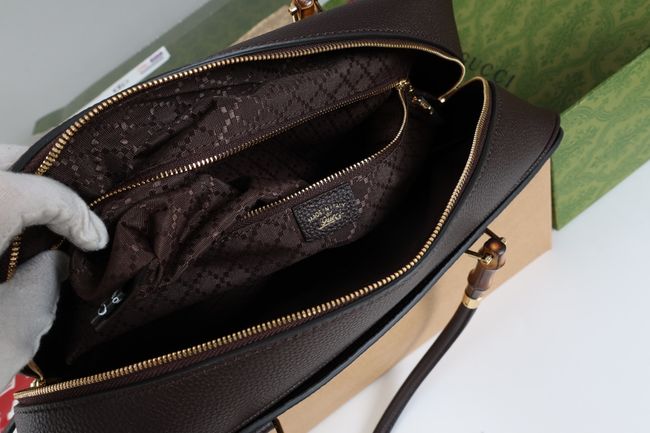 Gucci Large boston bag with bamboo A006OD dark brown