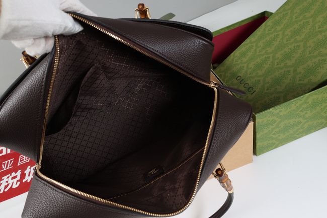 Gucci Large boston bag with bamboo A006OD dark brown