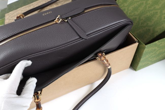 Gucci Large boston bag with bamboo A006OD gray