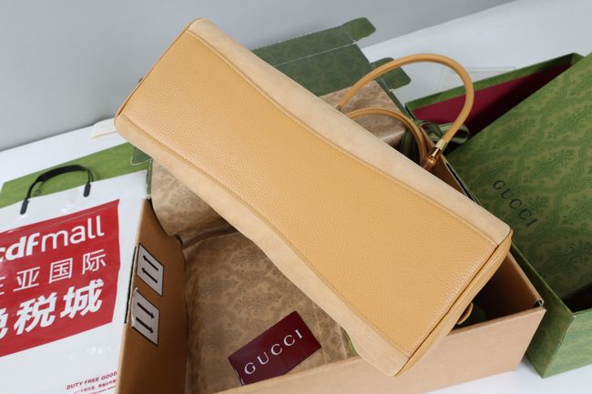 Gucci Large boston bag with bamboo soft suede A006OD dark beige