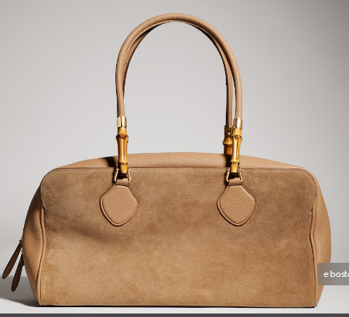 Gucci Large boston bag with bamboo soft suede A006OD dark beige