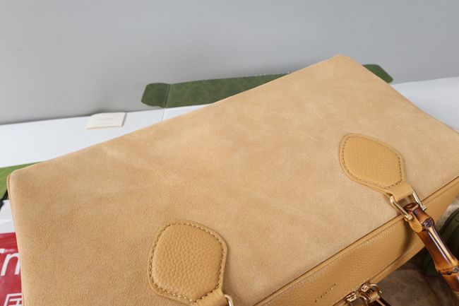 Gucci Large boston bag with bamboo soft suede A006OD dark beige