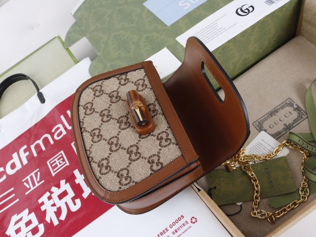 Gucci embroidered small tote bag 735116 brown