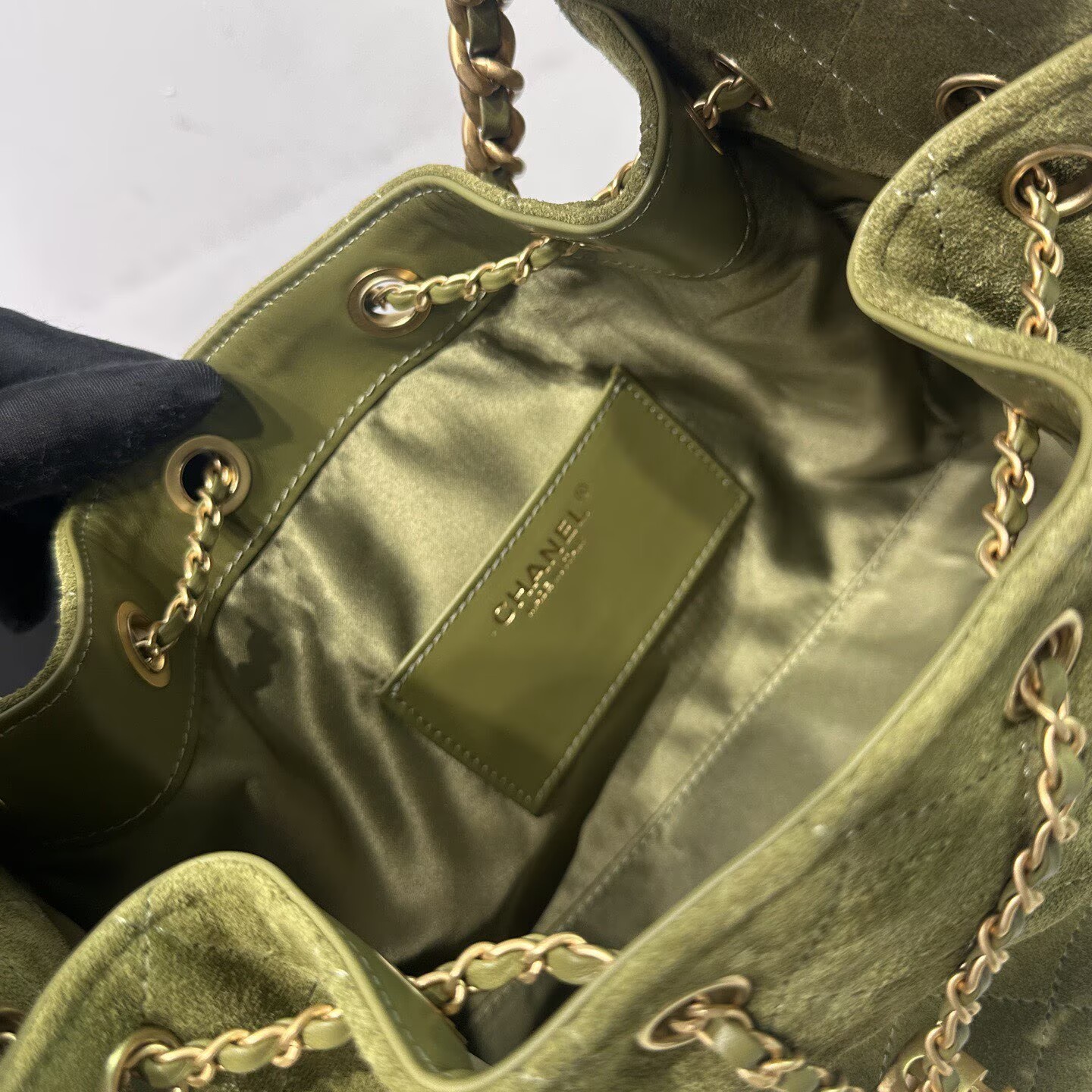 CHANEL 25 Small Handbag Suede AS5293 Green