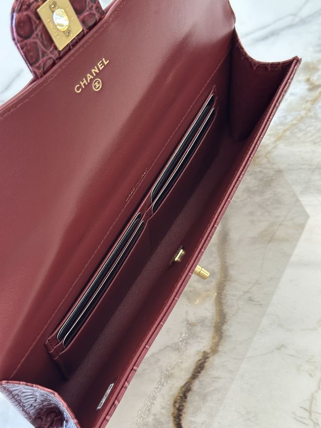 Chanel Clutch with chain Crocodile Embossed AP5280 Burgundy