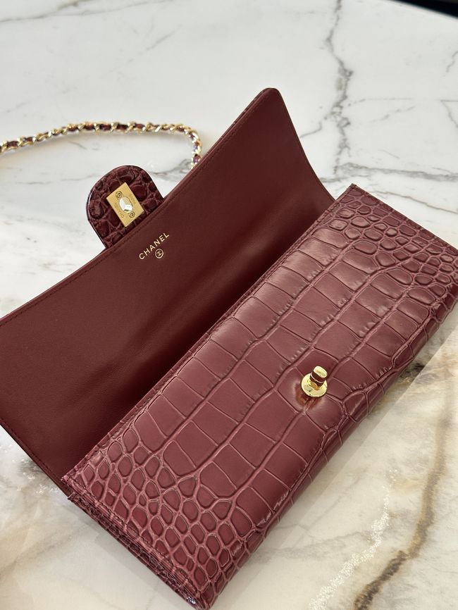 Chanel Clutch with chain Crocodile Embossed AP5280 Burgundy